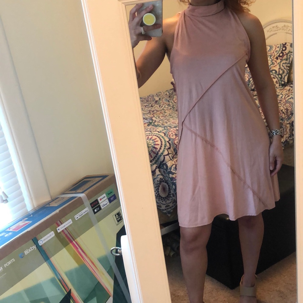 High Neck Suede Dress
